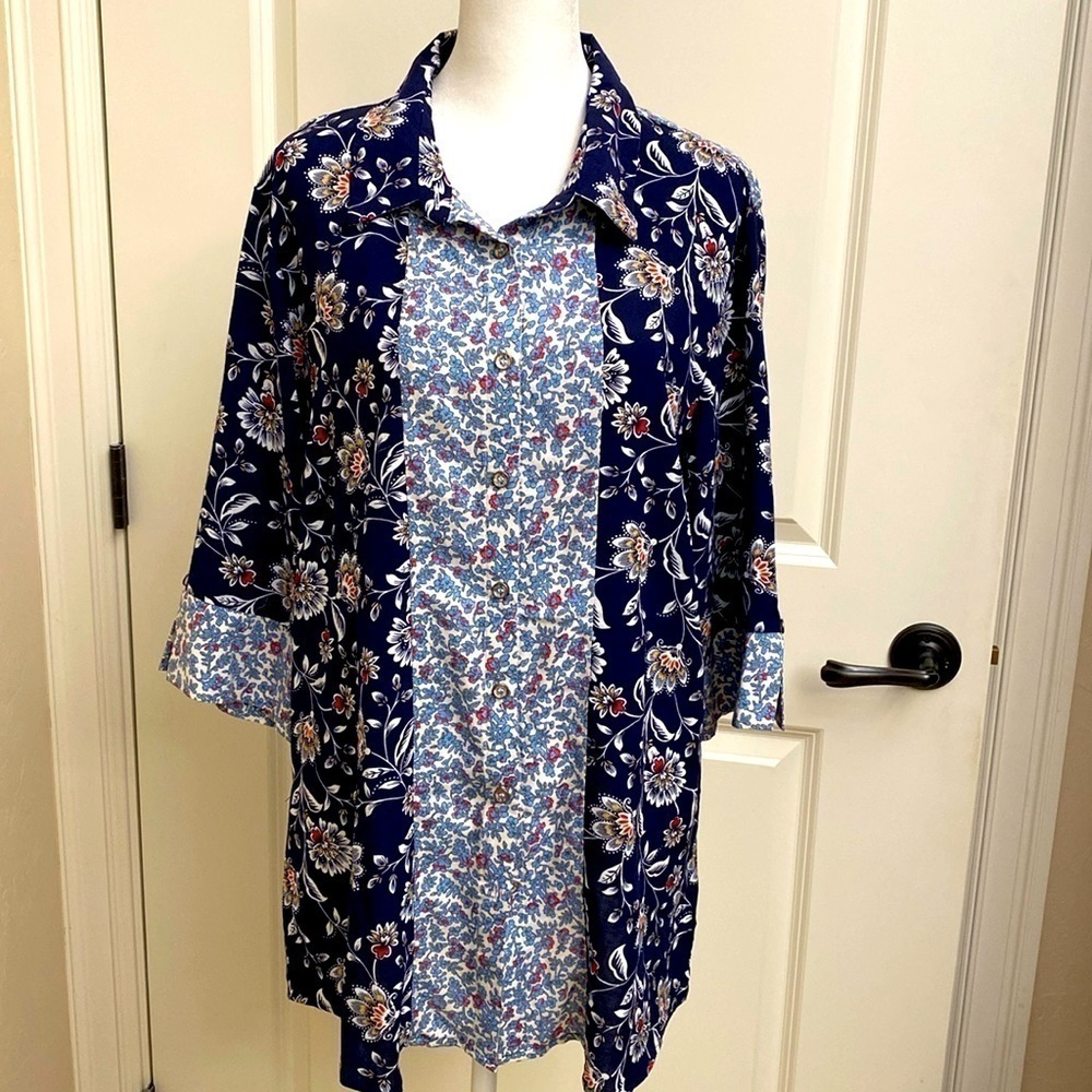 Simply Noelle button down blouse Top Tunic Womens L/XL Cottage core peasant